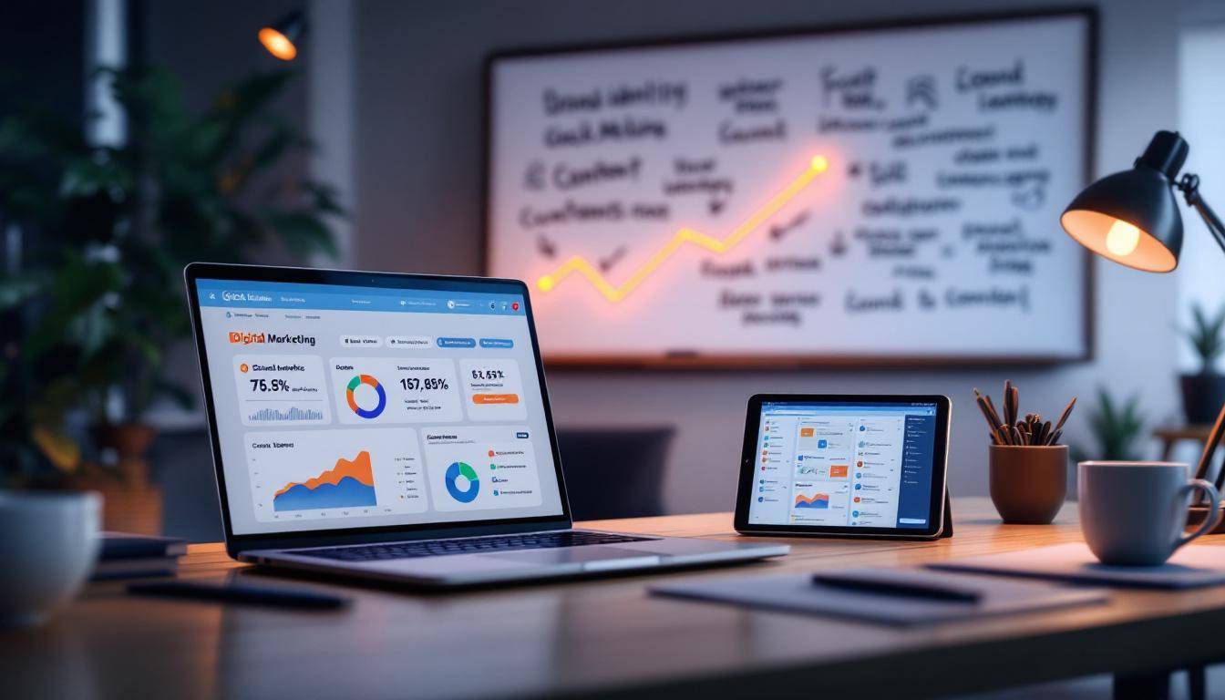 Concept d'ADN Marketing avec double hélice et éléments de branding